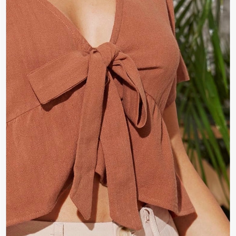 Burnt Orange Cropped Tie-Front Top - Picture 8 of 10